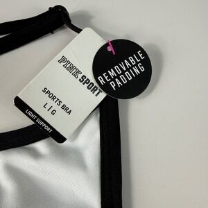 Victoria's Secret PINK Sport Light Support Sports Bra White Black Mesh Large